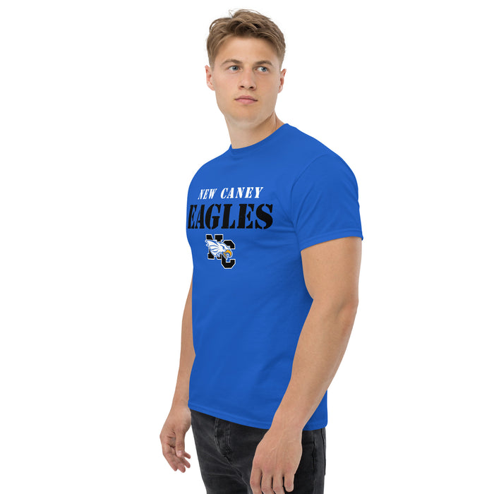 Man wearing New Caney High School Eagles Royal Blue Classic Unisex T-shirt 017