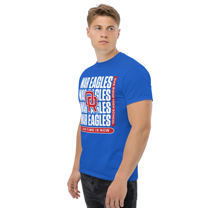 Man wearing Oak Ridge High School War Eagles Royal Blue Classic Unisex T-shirt 235