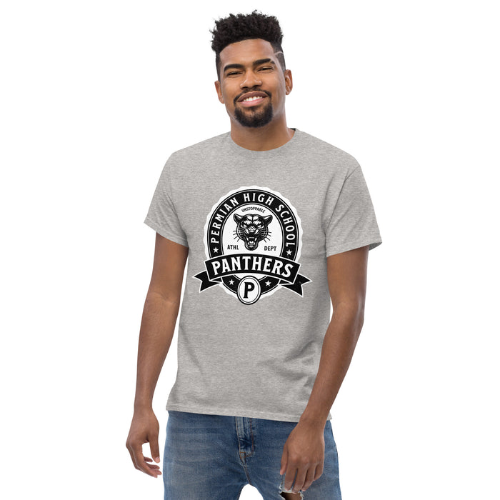 Man wearing Permian High School Panthers Grey Classic Unisex T-shirt 212