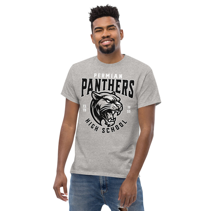 Man wearing Permian High School Panthers Grey Classic Unisex T-shirt 213