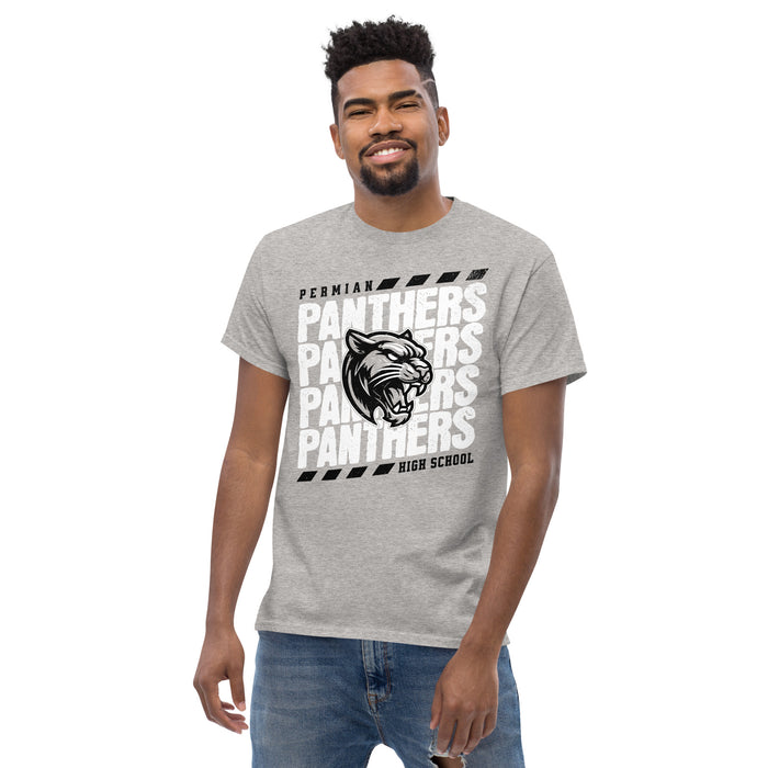 MAn wearing Permian High School Panthers Grey Classic Unisex T-shirt 223