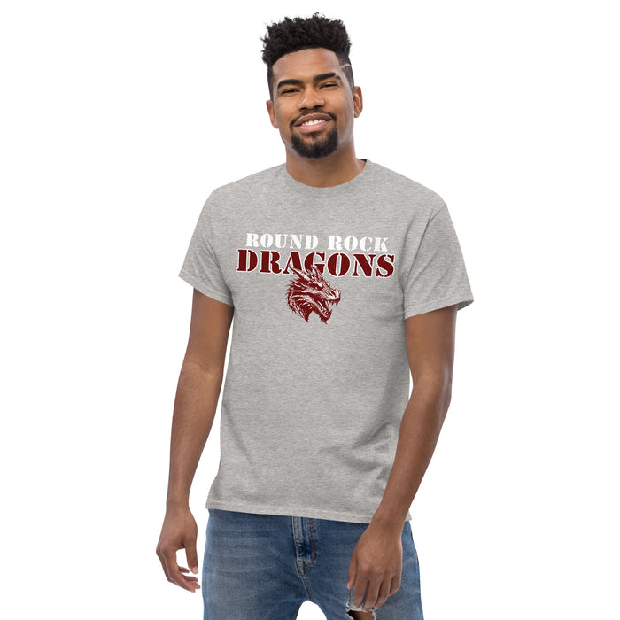 Man wearing Round Rock High School Dragons Grey Classic Unisex T-shirt 222