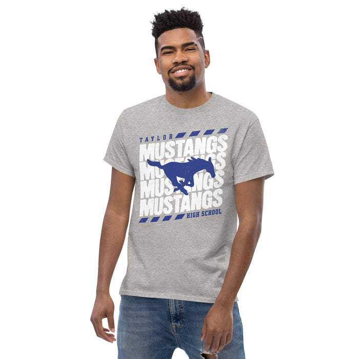 Man wearing Taylor High School Mustangs Grey Classic Unisex T-shirt 223