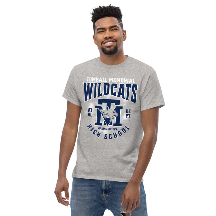 Man wearing Tomball Memorial High School Wildcats Grey Classic Unisex T-shirt 213