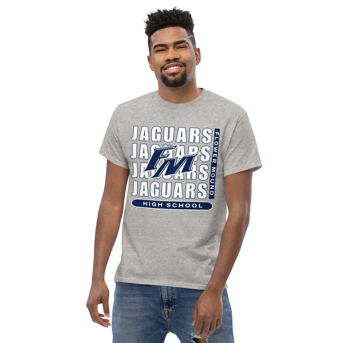 Man wearing Flower Mound High School Jaguars Sport Grey Classic Unisex T-shirt 235