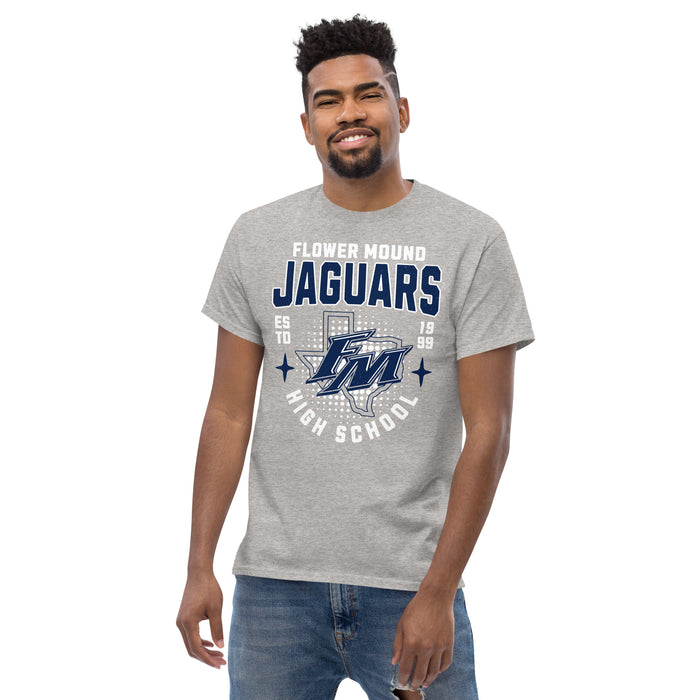 Man wearing Flower Mound High School Jaguars Sport Grey Classic Unisex T-shirt 204