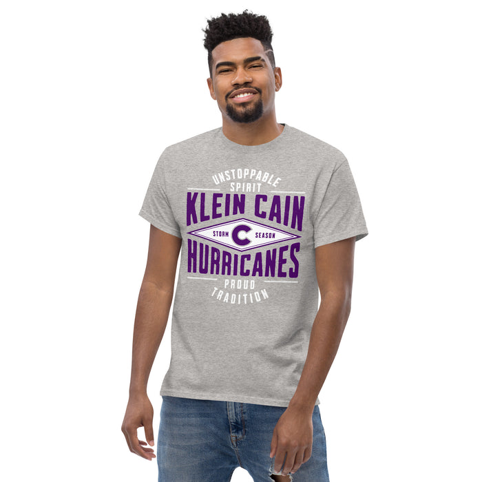 Man wearing Klein Cain High School Hurricanes Sport Grey Classic Unisex T-shirt 210
