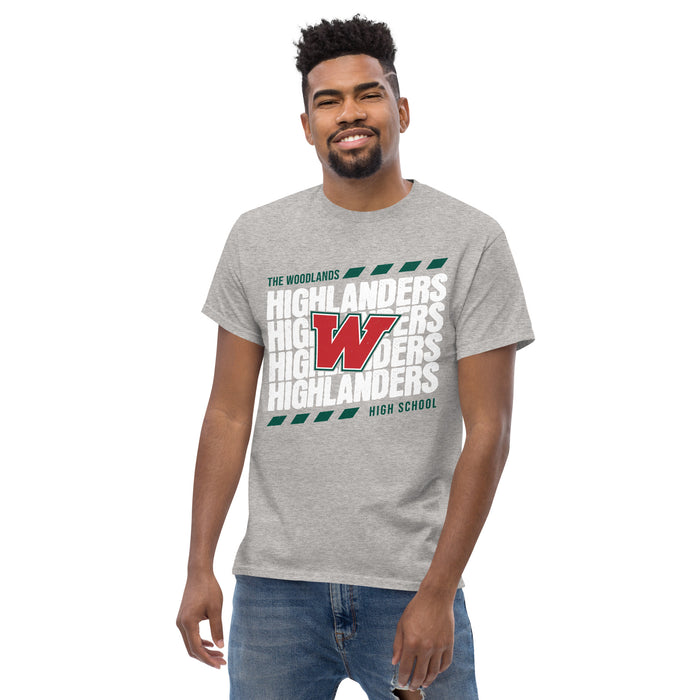 Front view of The Woodlands High School Highlanders Sport Grey Classic Unisex T-shirt 223