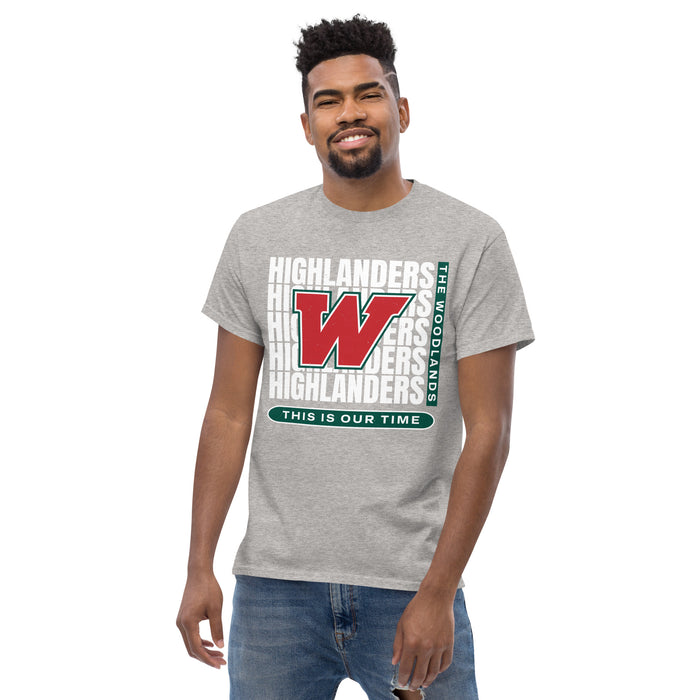 Front view of The Woodlands High School Highlanders Sport Grey Classic Unisex T-shirt 235