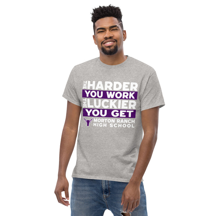 Front view of Morton Ranch High School Mavericks Grey Classic Unisex T-shirt 238