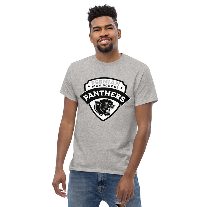 Front view of Permian High School Panthers Grey Classic Unisex T-shirt 221