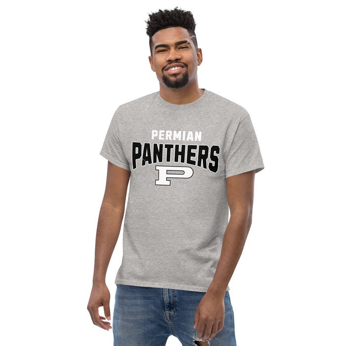 Front view of Permian High School Panthers Grey Classic Unisex T-shirt 234