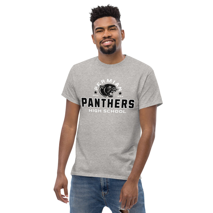 Front view of Permian High School Panthers Grey Classic Unisex T-shirt 222