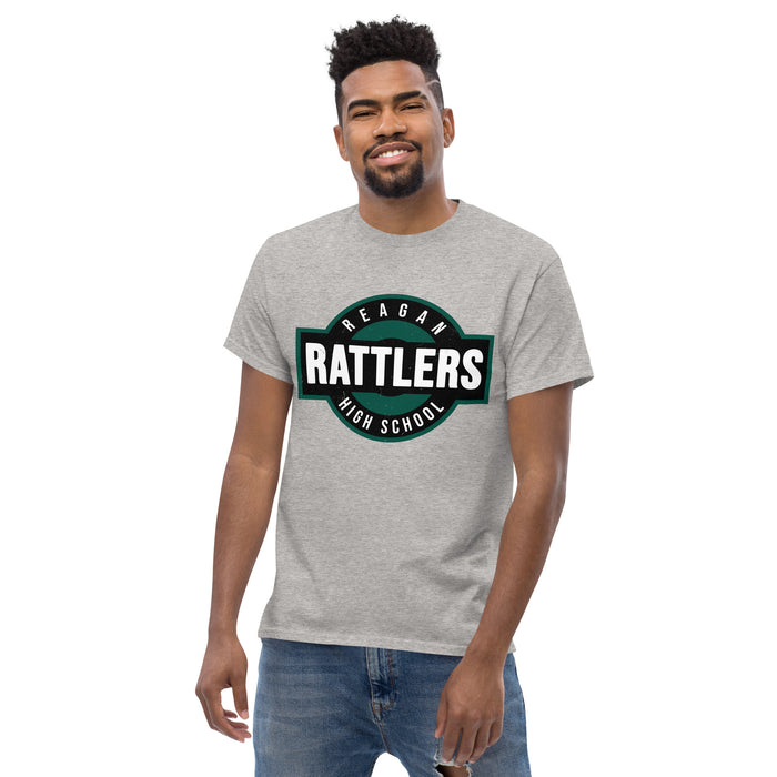 Front view of Reagan High School Rattlers Grey Classic Unisex T-shirt 011