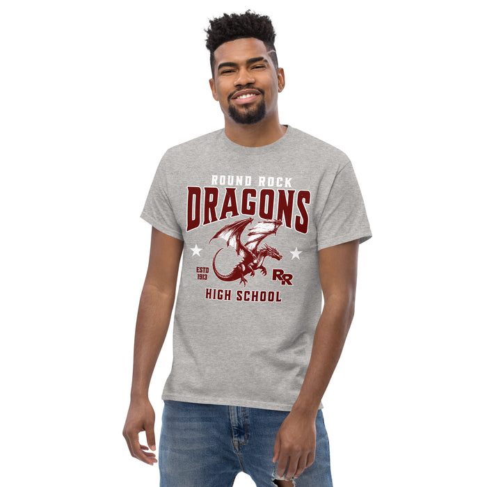 Front view of Round Rock High School Dragons Grey Classic Unisex T-shirt 213