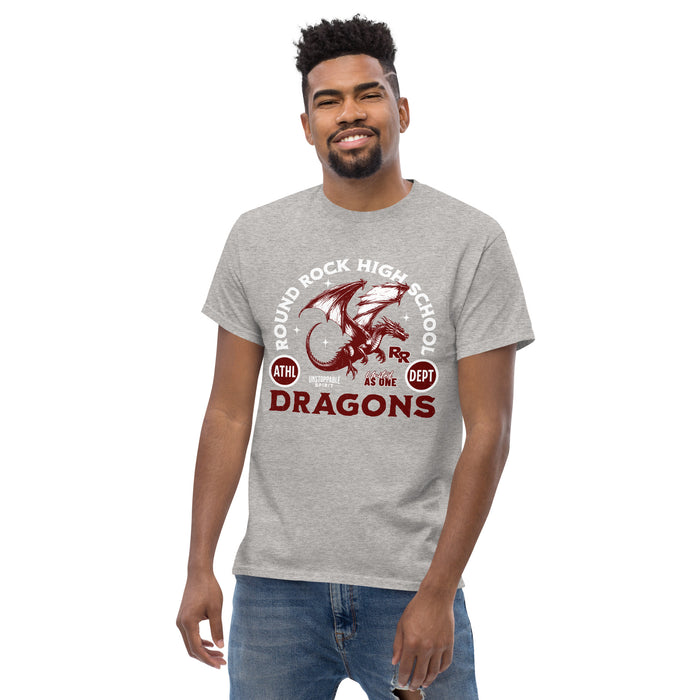 Front view of Round Rock High School Dragons Grey Classic Unisex T-shirt 208