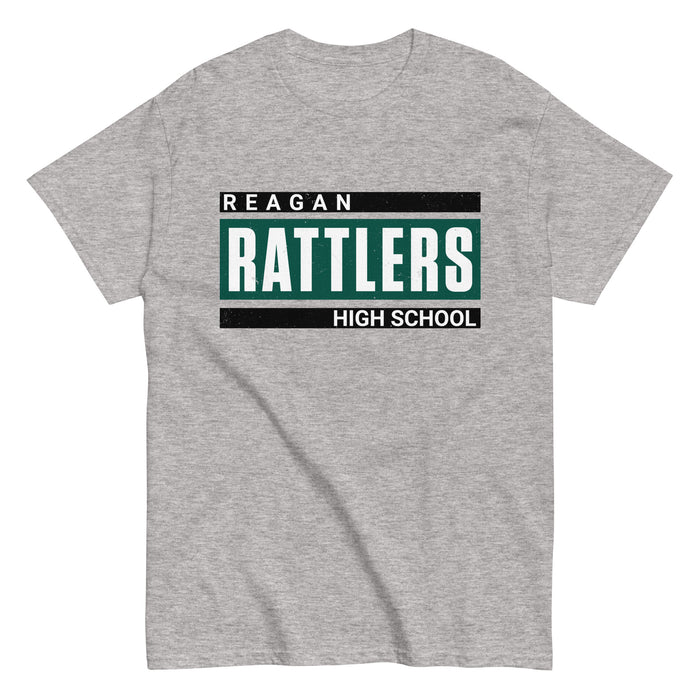 Gray classic t-shirt with 'Reagan Rattlers High School' text - design 098