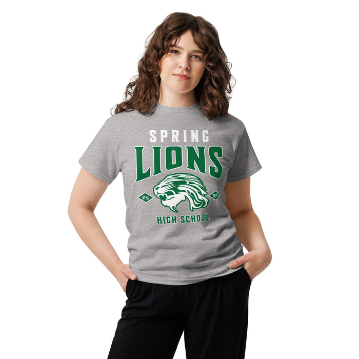 Woman wearing Spring High School Lions Grey Classic Unisex T-shirt 213