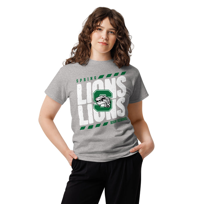 Woman wearing Spring High School Lions Grey Classic Unisex T-shirt 223