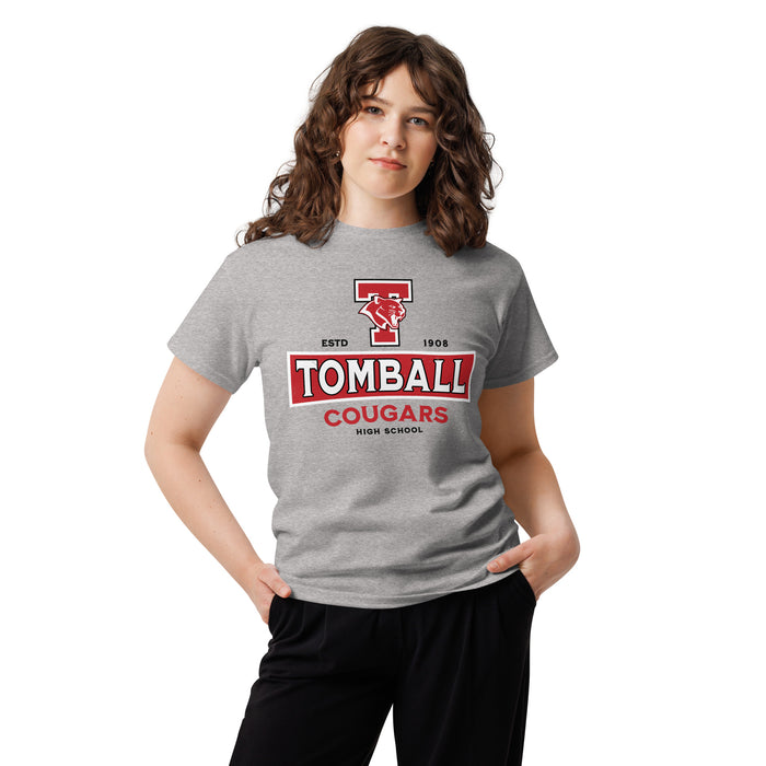 Female student wearing Tomball High School Cougars Classic Unisex Grey T-shirt 202