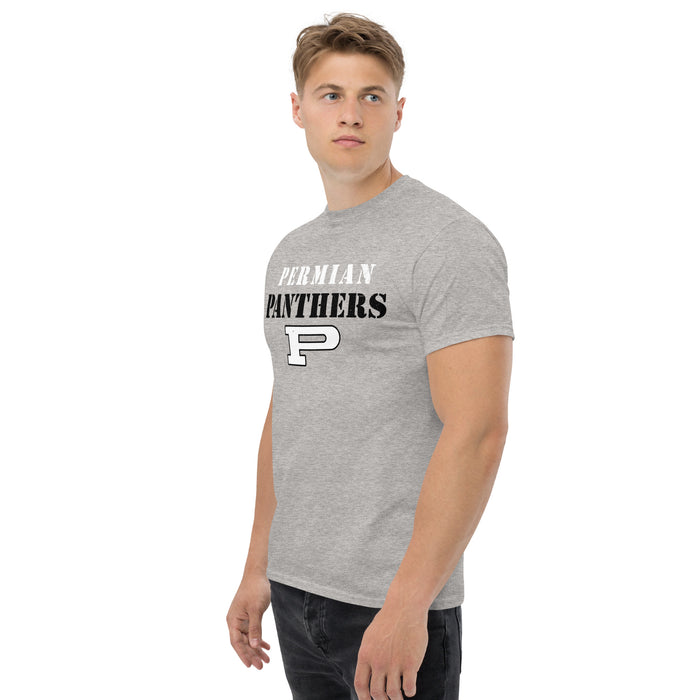 Side view of Permian High School Panthers Grey Classic Unisex T-shirt 221