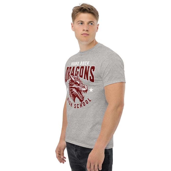 Side view of Round Rock High School Dragons Grey Classic Unisex T-shirt 213