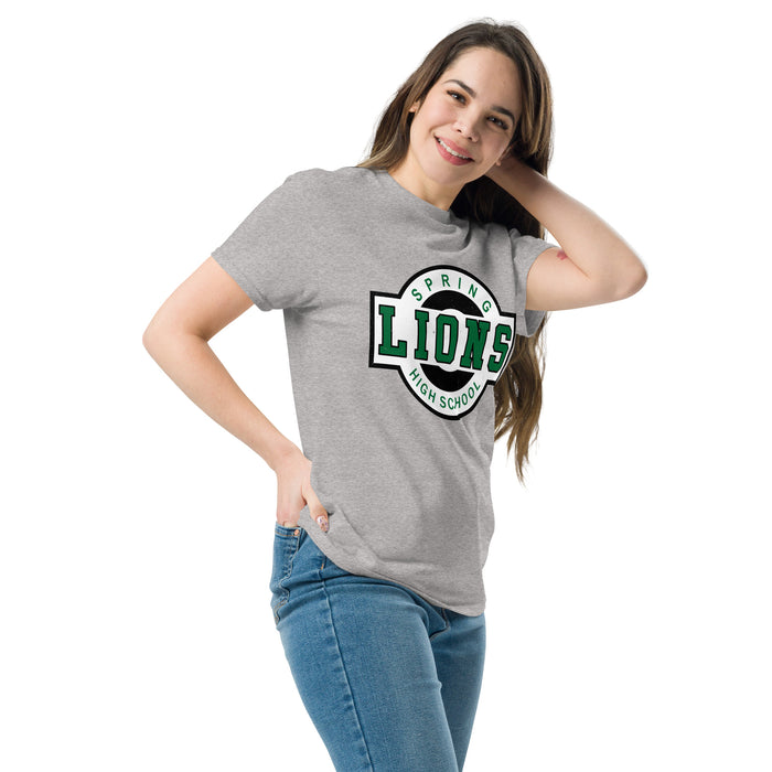 Woman wearing Spring High School Lions Grey Classic Unisex T-shirt 011