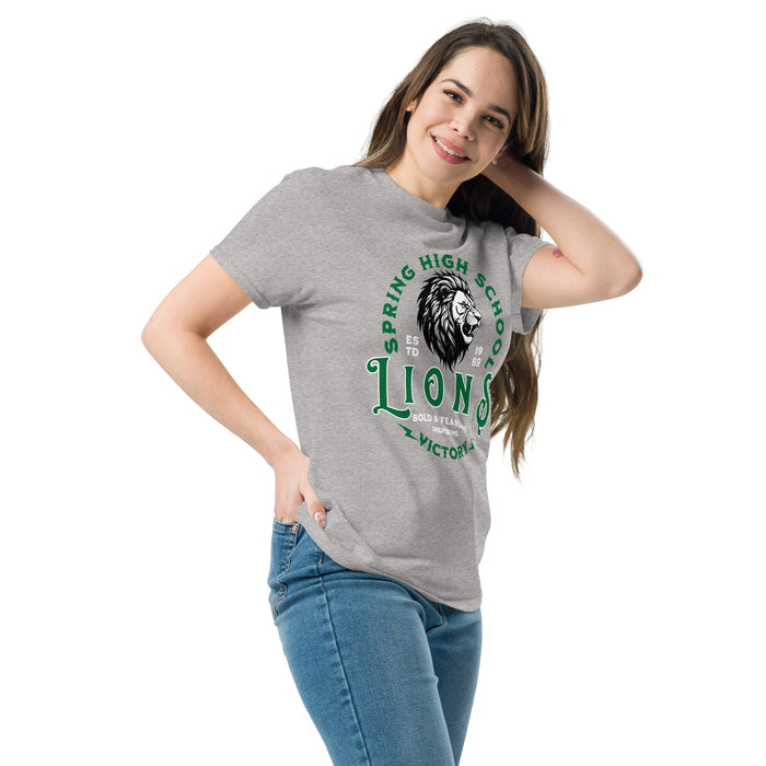 Woman wearing Spring High School Lions Grey Classic Unisex T-shirt 206