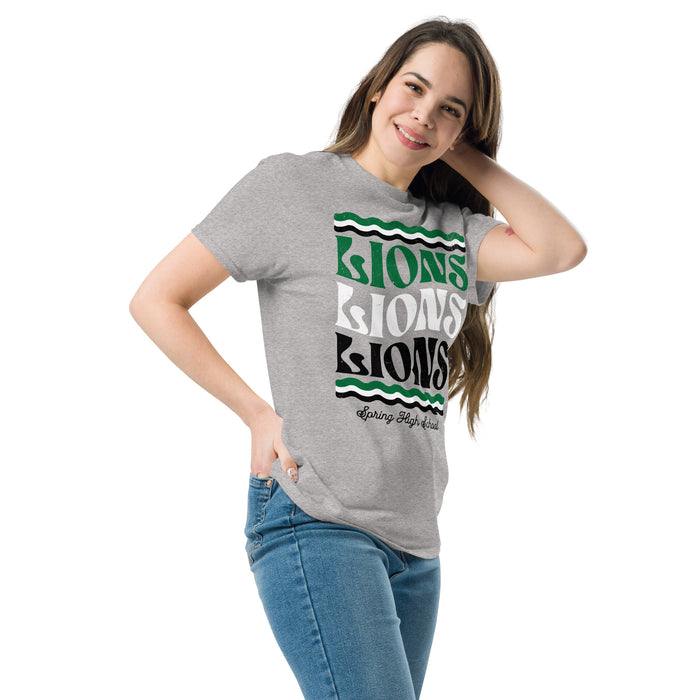 Woman wearing Spring High School Lions Grey Classic Unisex T-shirt 210