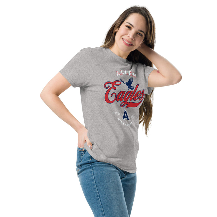 Woman wearing Allen High School Eagles Classic Unisex Grey T-shirt 216