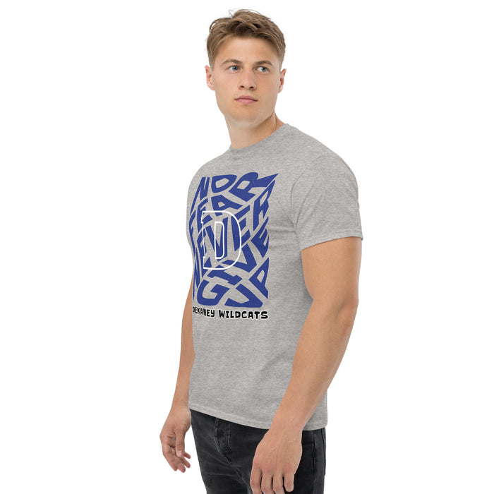 Side view of Dekaney High School Wildcats Heather Grey Classic Unisex T-shirt 236
