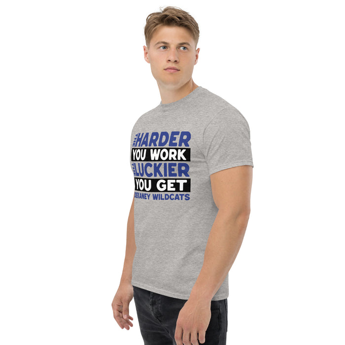 Side view of Dekaney High School Wildcats Heather Grey Classic Unisex T-shirt 238