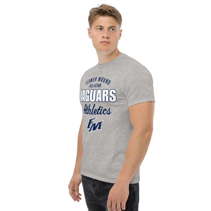 Side view of Flower Mound High School Jaguars Sport Grey Classic Unisex T-shirt 034