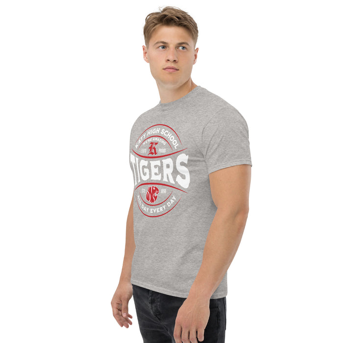 Man wearing Katy High School Tigers Sport Grey Classic Unisex  T-shirt 218
