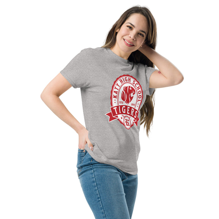 Woman wearing Katy High School Tigers Sport Grey Classic Unisex  T-shirt 212