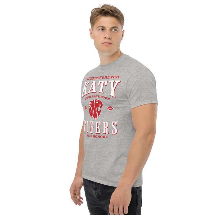 Man wearing Katy High School Tigers Sport Grey Classic Unisex  T-shirt 230