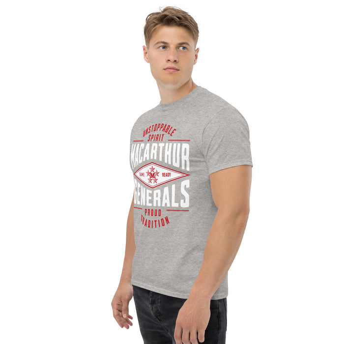 Man wearing MacArthur High School Generals Grey Classic Unisex T-shirt 210