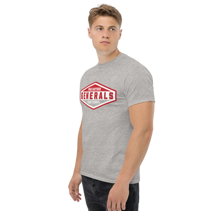 Man wearing MacArthur High School Generals Grey Classic Unisex T-shirt 009
