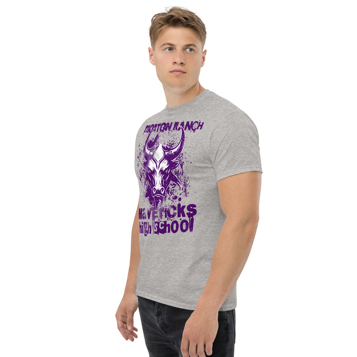 Man wearing Morton Ranch High School Mavericks Grey Classic Unisex T-shirt 205