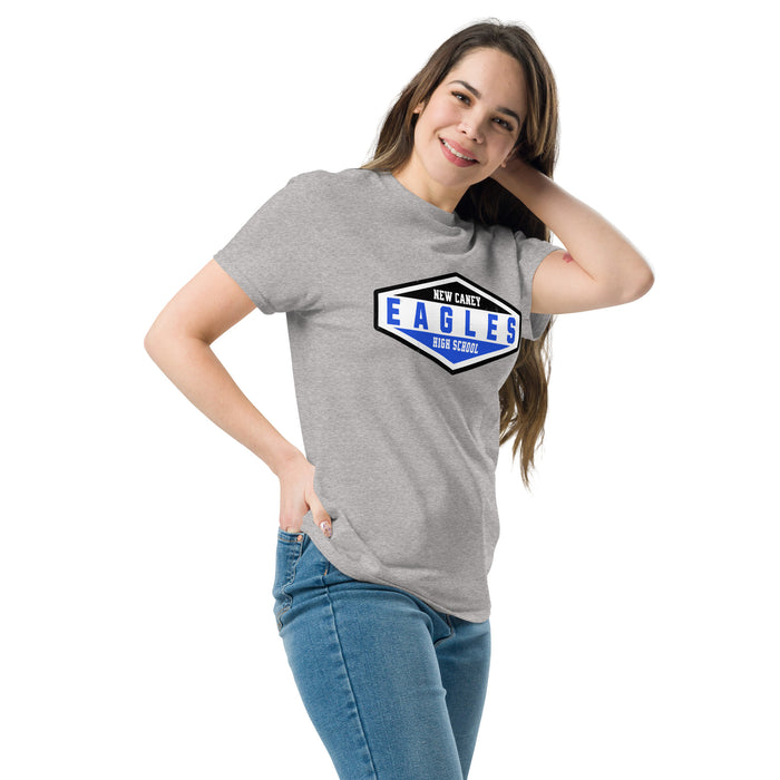 Woman wearing New Caney High School Eagles Grey Classic Unisex T-shirt 221