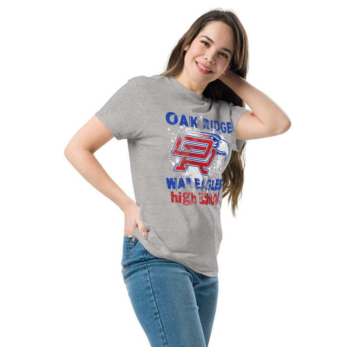 Womanw earing Oak Ridge High School War Eagles Grey Classic Unisex T-shirt 205