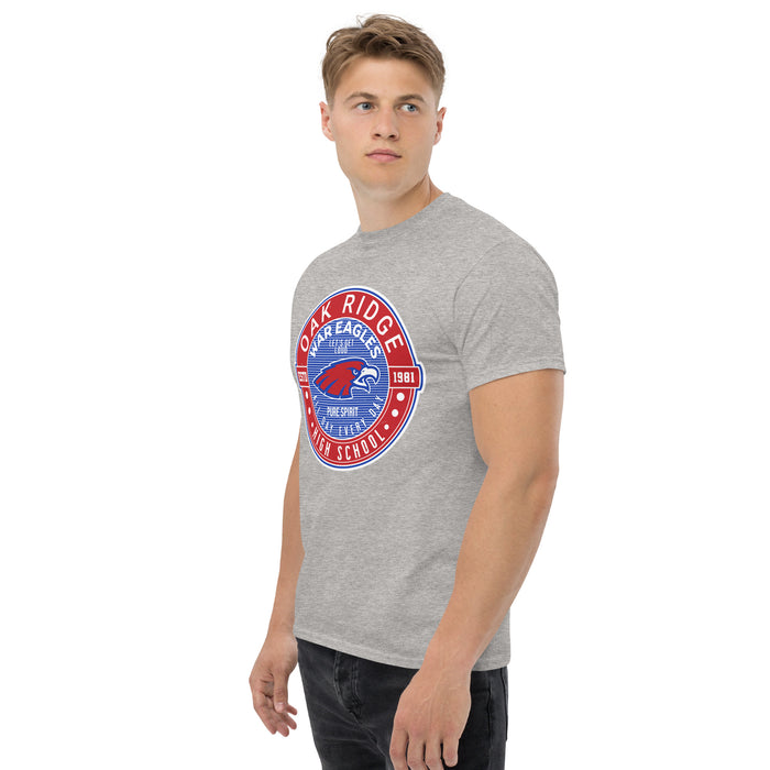 Man wearing Oak Ridge High School War Eagles Grey Classic Unisex T-shirt 224