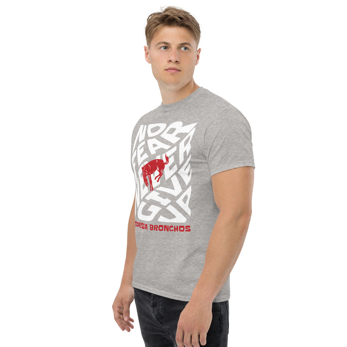 Side view of Odessa High School Bronchos Grey Classic Unisex T-shirt 236