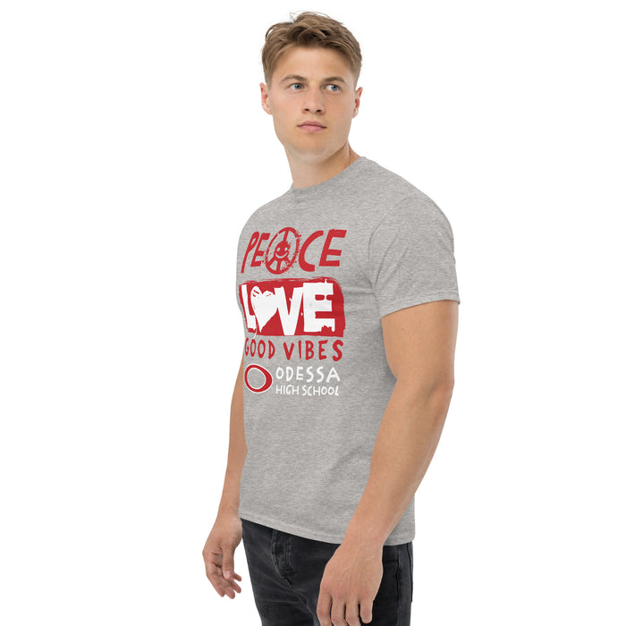 Man wearing Odessa High School Bronchos Grey Classic Unisex T-shirt 240