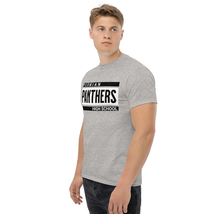 Man wearing Permian High School Panthers Grey Classic Unisex T-shirt 098