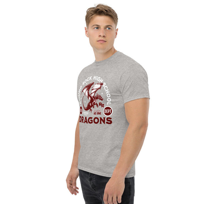 Man wearing Round Rock High School Dragons Grey Classic Unisex T-shirt 208