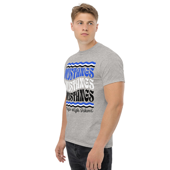 Man wearing Taylor High School Mustangs Grey Classic Unisex T-shirt 227