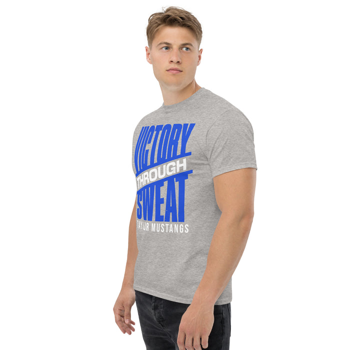 Man wearing Taylor High School Mustangs Grey Classic Unisex T-shirt 241