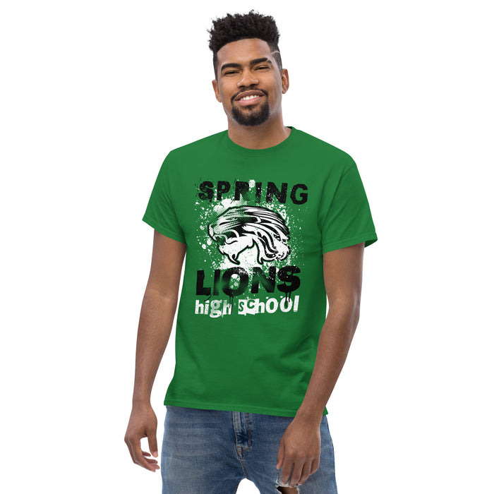 Man wearing Spring High School Lions Turf Green Classic Unisex T-shirt 205