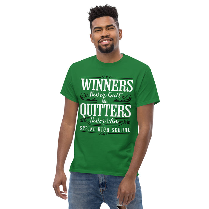 Man wearing Spring High School Lions Turf Green Classic Unisex T-shirt 237